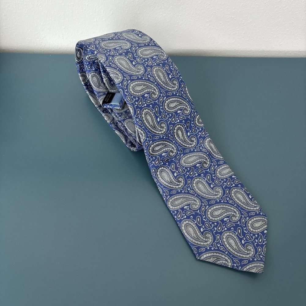 Filo D'Oro | 100% Silk Hand Made Blue and Gray Paisley Neck Tie